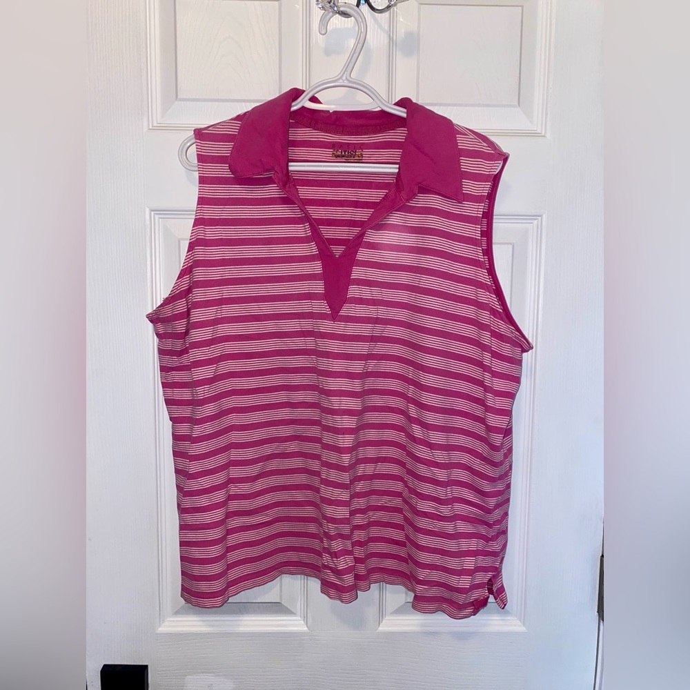 Basic Editions Pink & White Striped Tank Top